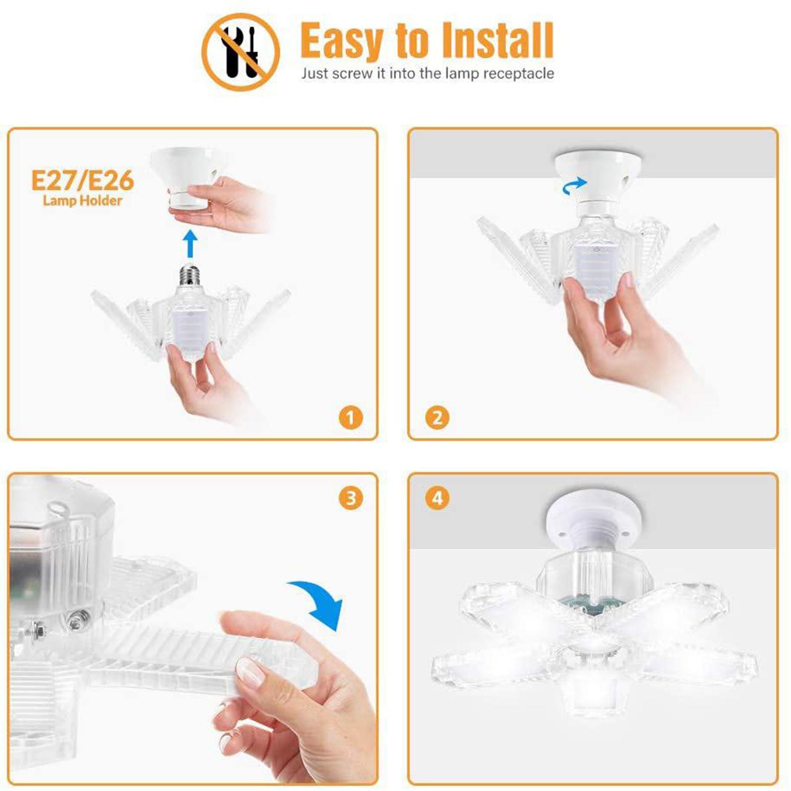 2X LED Garage Light Folding Bulb Super Bright E27 80W/100W 10000LM 100W Clear