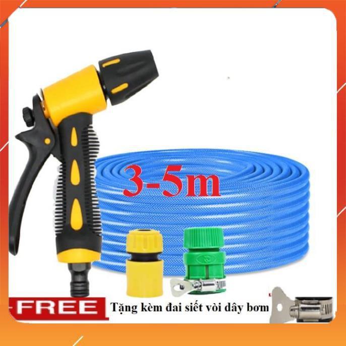 ️Evoucher Bộ dây vòi xịt nước rửa xe, tưới cây , tăng áp 3 lần, loại 3m, 5m 206319 cút sập,nối nhựa vàng+ đai