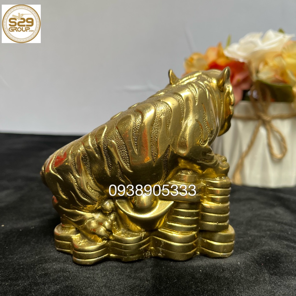 Tượng Hổ Giáp Ngọc To bằng đồng nằm trên tiền cao 11cm,vật phẩm phong thủy