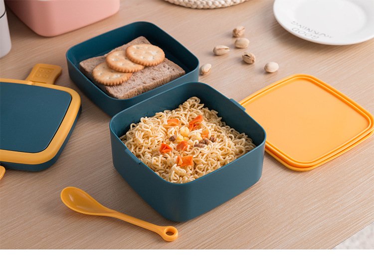 Hộp cơm 2 tầng 1000ml cao cấp có quay xách kèm thìa phù hợp cho người làm văn phòng, đi học đi làm tiện lợi