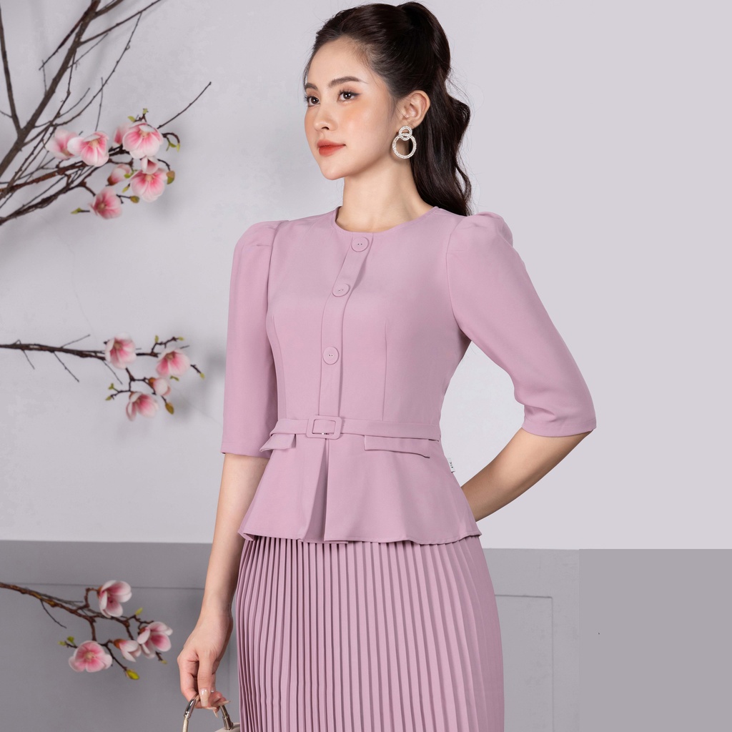 Set Công Sở UK Fashion Áo Peplum Tay Lỡ Kèm Chân Váy Dập Ly Thanh Lịch, Chất Vải Nhập Hàn Cao Cấp Mềm Mát NKBD2206003