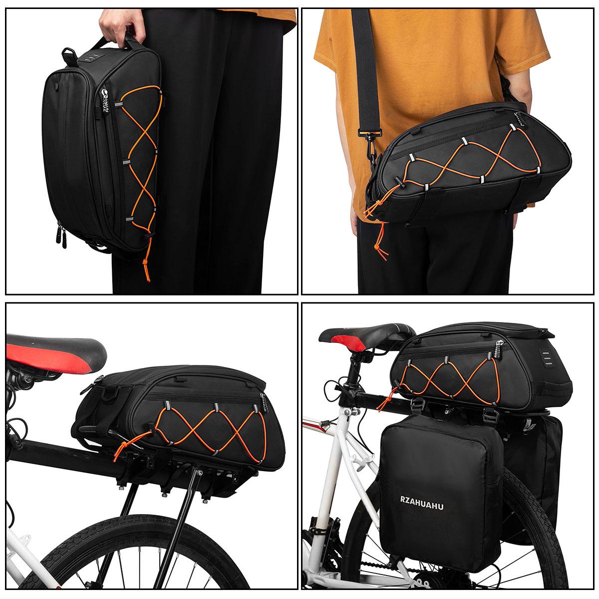 RZAHUAHU 3-in-1 Bike Rack Bag Trunk Bag Waterproof Bicycle Rear Seat Bag Cooler Bag with 2 Side Hanging Bags Cycling Cargo Luggage Bag Pannier Shoulder Bag