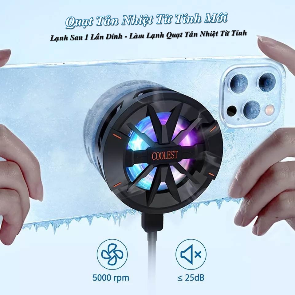 Quạt tản nhiệt sò lạnh từ tính led RGB Wireless Phone Cooler Fan