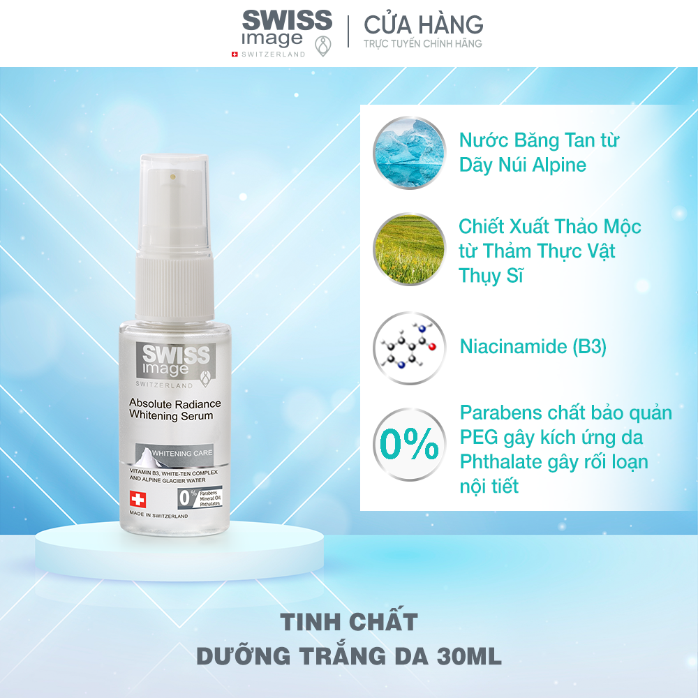 Bộ đôi dưỡng trắng da Swiss Image tinh chất và kem dưỡng trắng da ban đêm hỗ trợ giảm tàn nhang phục hồi da xỉn màu