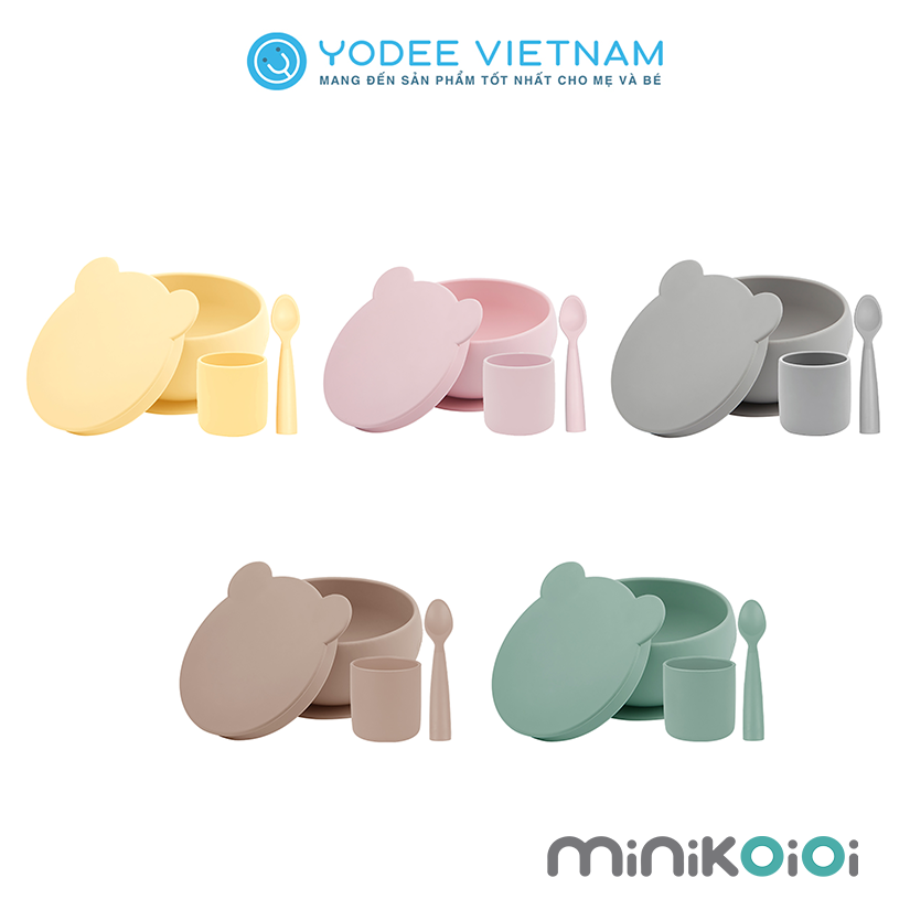 MinikOiOi Bộ ăn dặm số 1 cho bé chất liệu silicone cao cấp gồm chén, cốc và muỗng