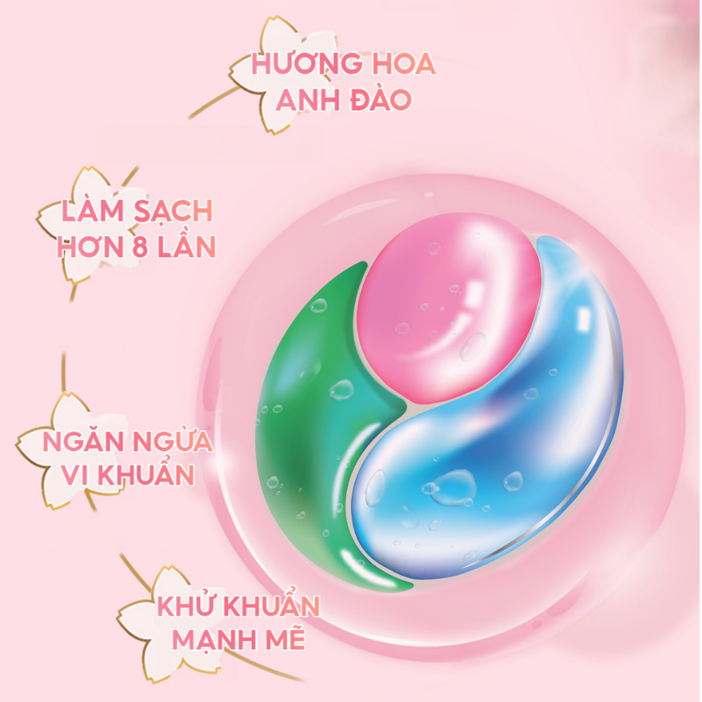 Viên giặt xả siêu sạch, thơm mát -diệt khuẩn tiện lợi CleanZ 5 trong 1 (16 viên/túi) Hương Hoa Anh Đào- Hàng Chính hãng