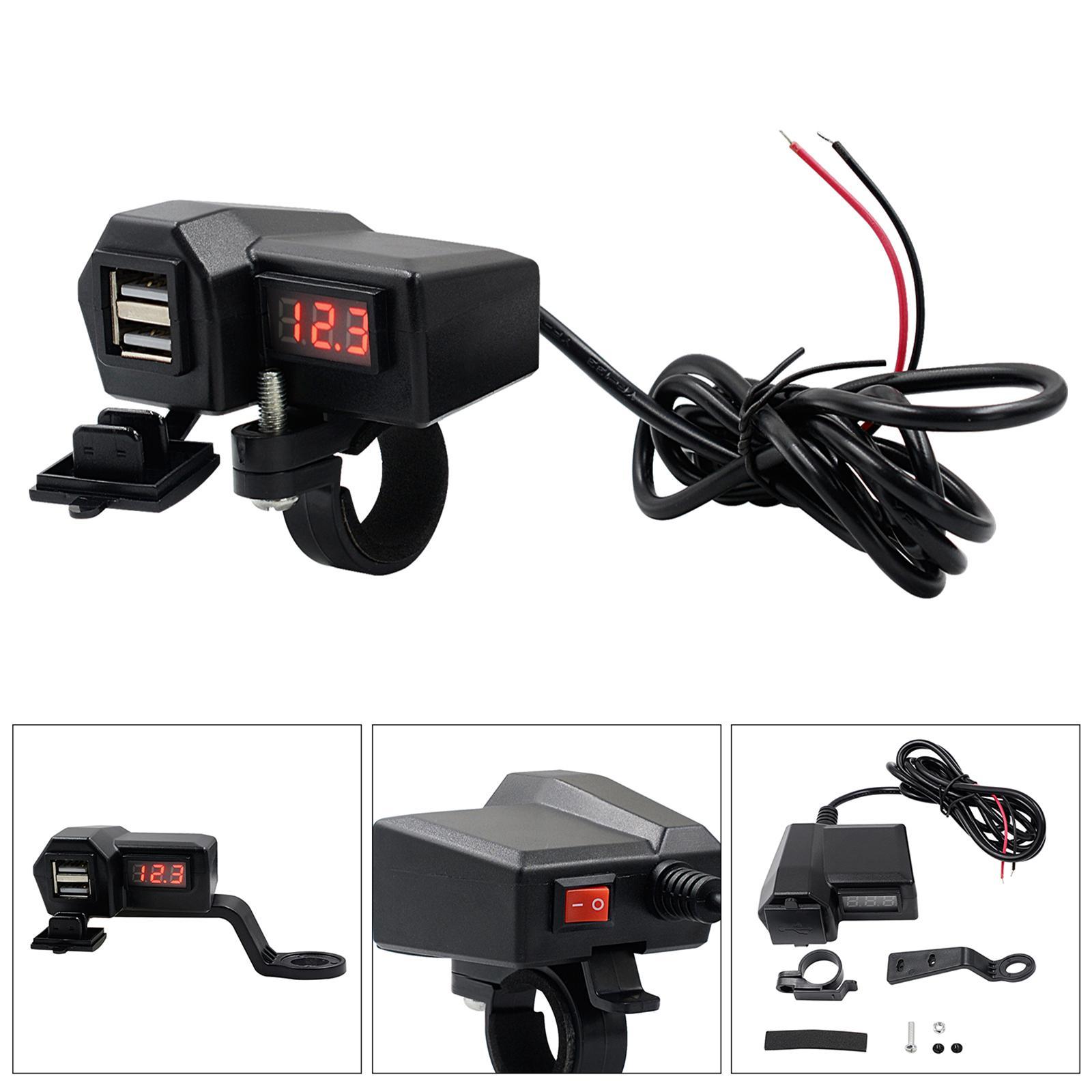 Motorcycle USB Charger Handlebar or Rear View Mirror Mounting Power Adapter