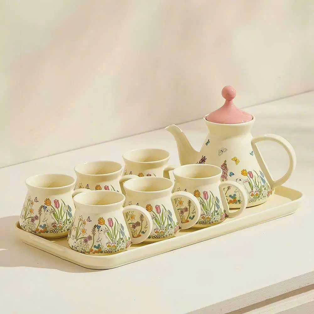 BỘ ẤM TRÀ SỨ Bunny & Flower VINTAGE CAO CẤP Hàng chính hãng