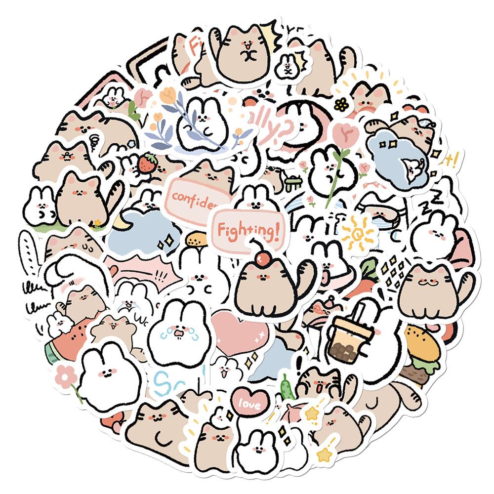 Sticker THỎ TRẮNG VÀ MÈO XÁM hoạt hình cute trang trí mũ bảo hiểm,guitar,ukulele,điện thoại,sổ tay,laptop