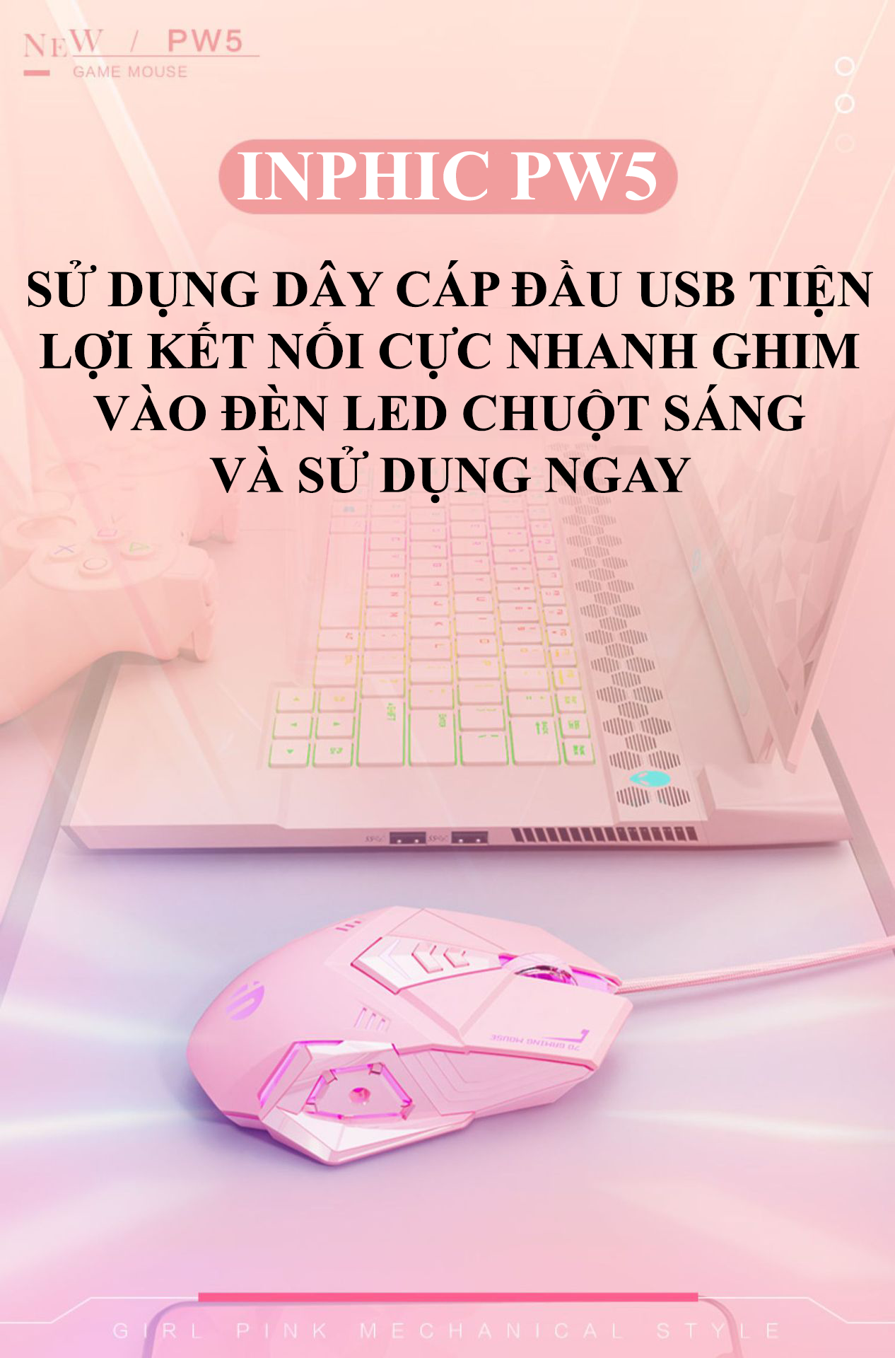 Chuột chơi game INPHIC PW5 thiết kế chuyên game với độ DPI lên đến 4800 phù hợp với các game thủ - Hàng Chính Hãng