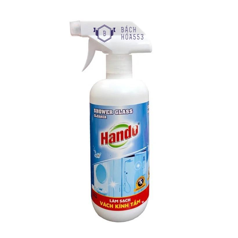 Chai xịt làm sạch vách kính tắm Hando 570ml - Làm sạch cáu cặn canxi trên bề mặt vách kính tắm, gương, kính ô tô