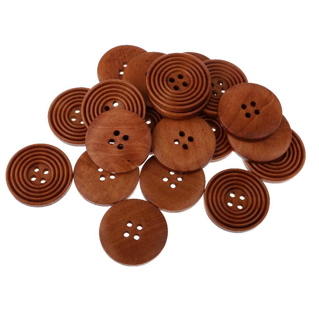 20pcs Round 4 Holes Wood Wooden Buttons for DIY Sewing Black