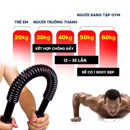 Gậy lò xo tập cơ tay Dụng cụ bẻ tăng lực tay vai xô cơ ngực 20kg 30kg 40kg 50kg gym thể thao hiệu quả