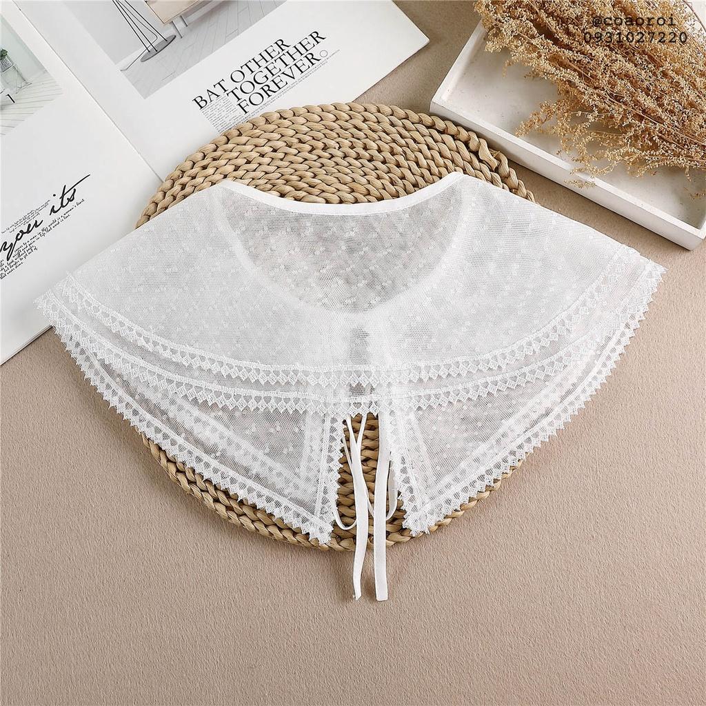 Cổ ren giả tháo rời xinh xắn, mặc ngoài áo đầm không cổ, điều chỉnh bằng dây thắt nơ dành cho nữ - Mã CT39