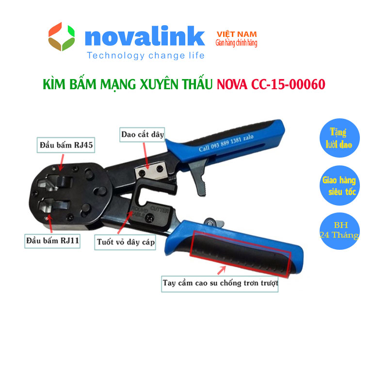 Kìm bấm mạng xuyên thấu Nova CC-15-00060 chính hãng, tặng kèm lưỡi dao thay thế