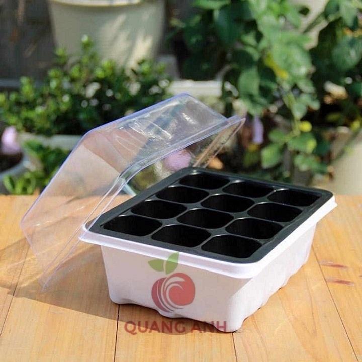 5 Khay Ươm Hạt Giống - Ươm Cây Trồng - 12 Lỗ - Có Nắp Đậy Chuyên Dụng
