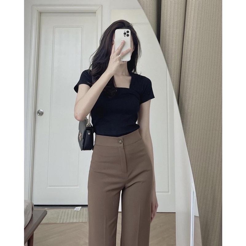 Quần ống suông nữ lưng cao dáng loe cạp cao 1 khuy dài chất tuyết mưa cao cấp thời trang. Quần ống suông nữ trẻ trung.