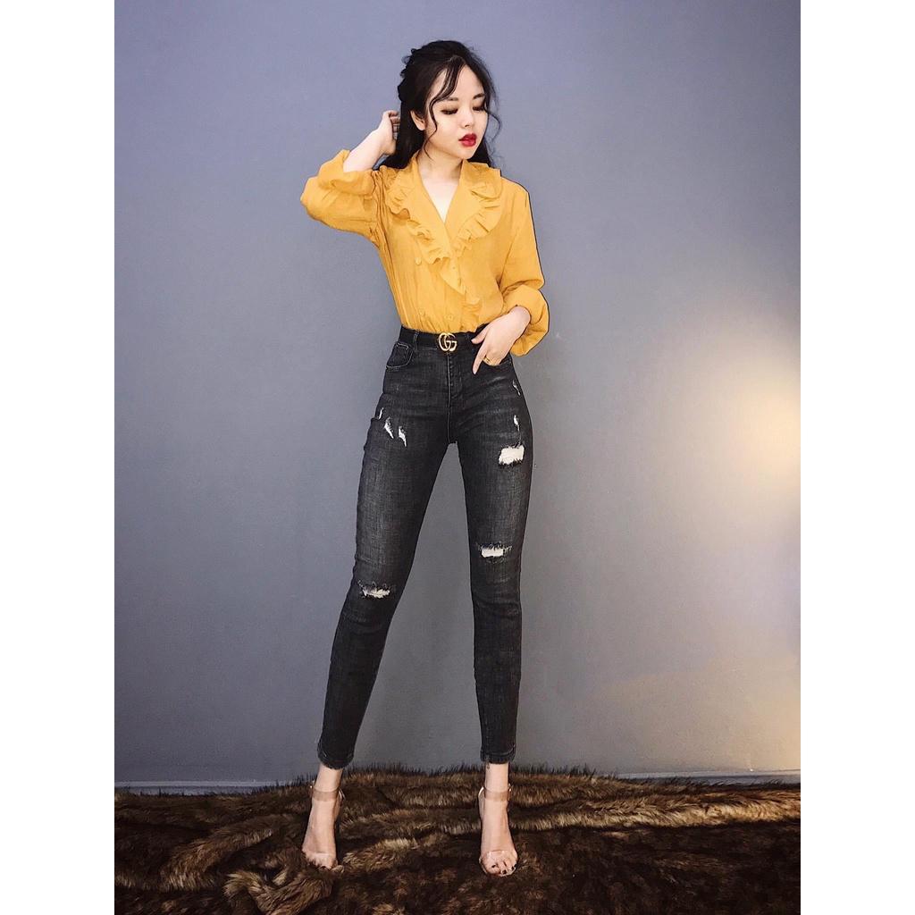 Quần jean đen rách kiểu dành CHO bIGSIZE, LƯNG CAO, CO DÃN MẠNH 4075