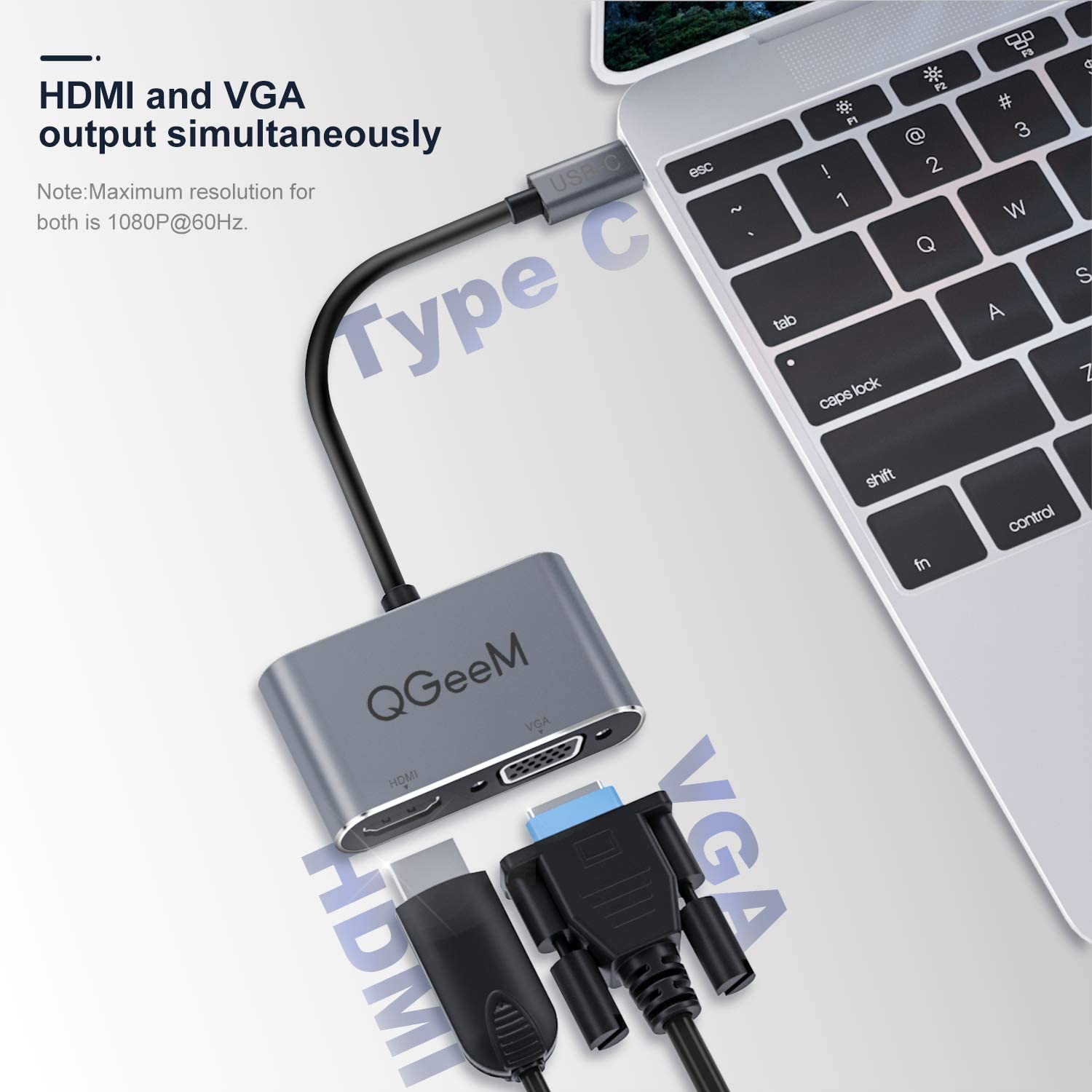 Bộ chuyển đổi QGeeM USB Type C sang HDMI VGA cho Macbook và các thiết bị Type-C-Hàng chính hãng