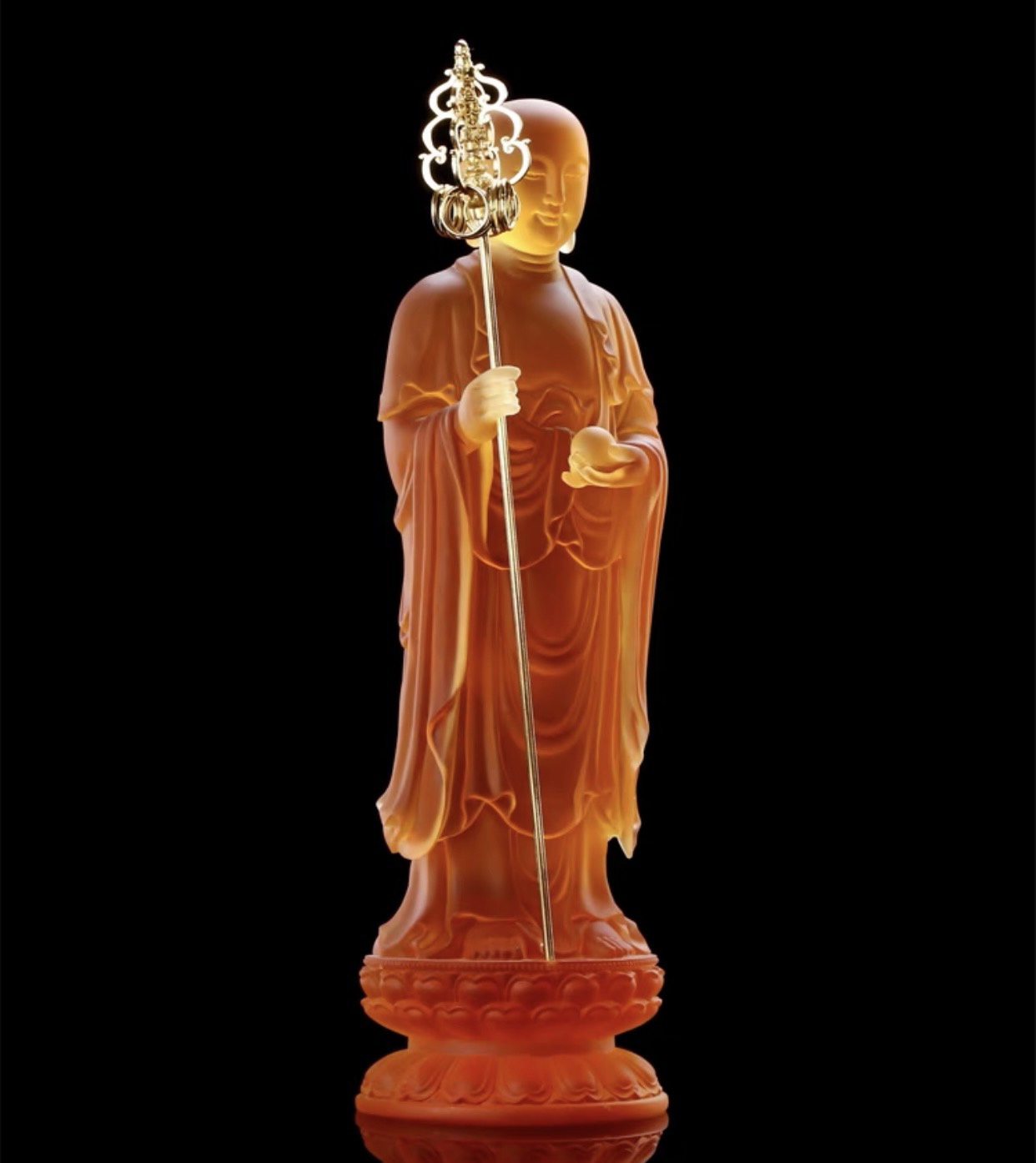 Tượng Địa Tạng Bồ Tát cao 33 cm bằng đá liuli