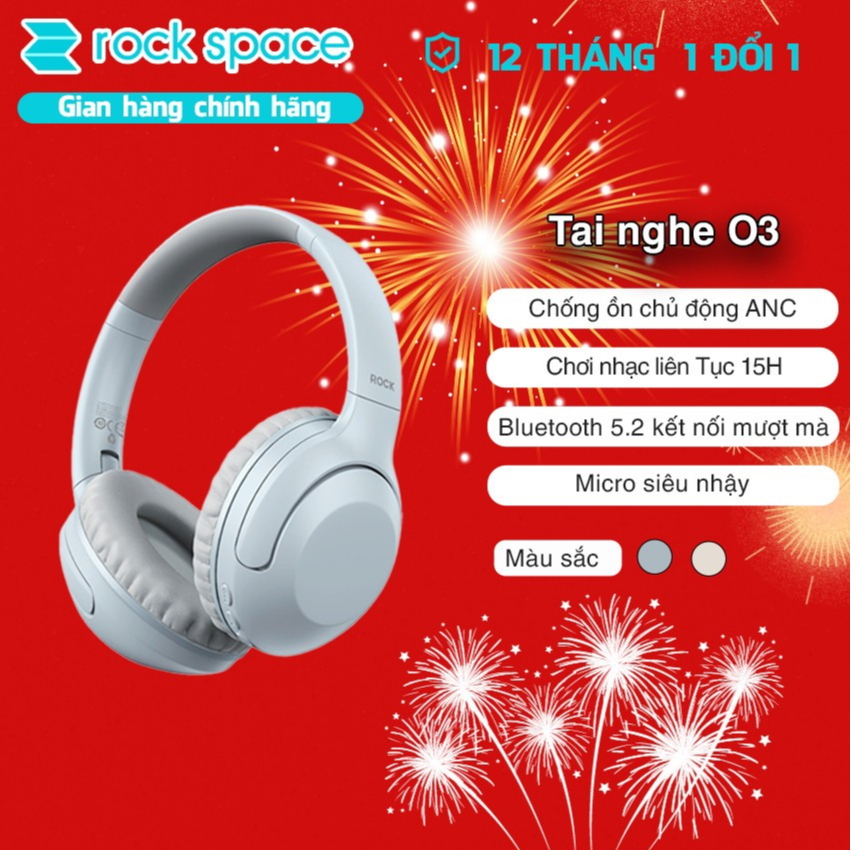 Headphone Tai nghe bluetooth chụp tai không dây chống ồn chủ động ANC ROCKSPACE O3 có mic nghe nhạc 15h hàng chính hãng