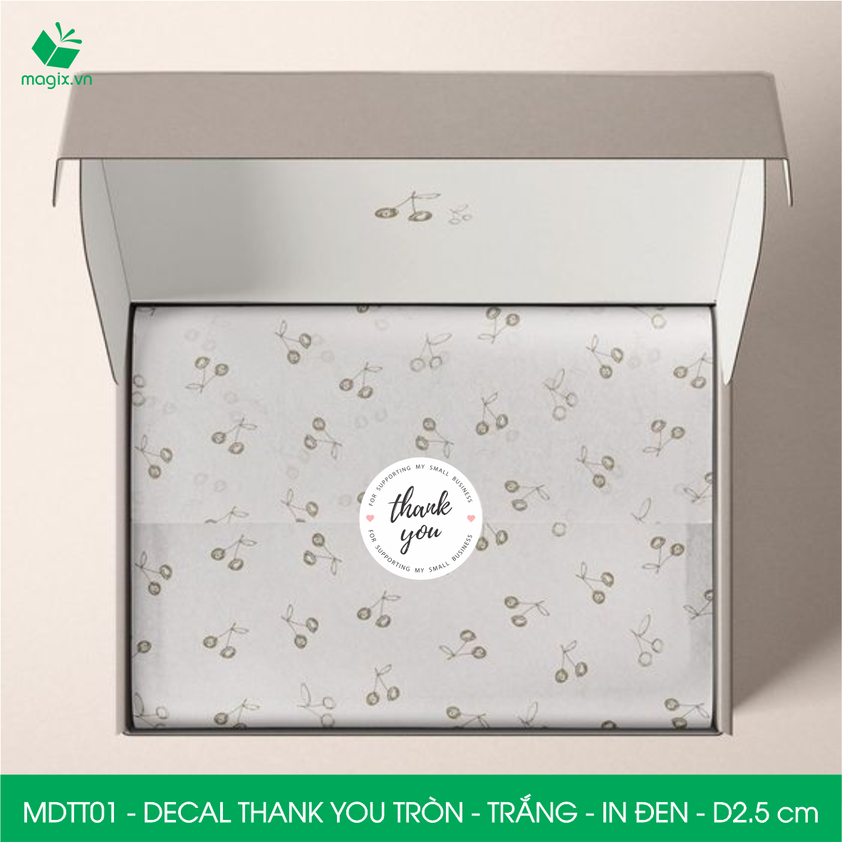 MDTT01 - D2.5cm - 500 Sticker Thank you, decal Thank you tròn dán hộp carton, tem cám ơn, nhãn dán cảm ơn trang trí gói hàng