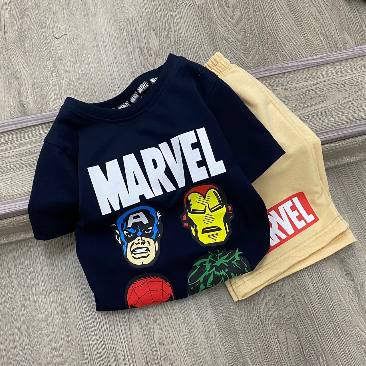 Bộ cotton cộc tay bé trai Marvel siêu nhân 12-38kg