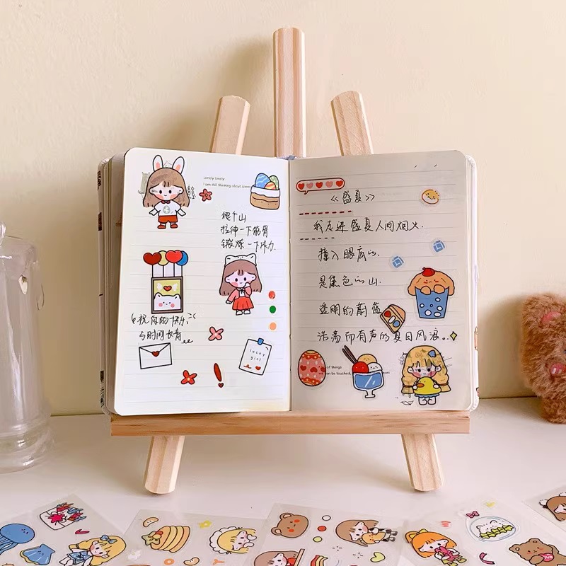 Hộp 100 Tấm Sticker Cute Cắt Sẵn Decor Sổ Vở, Miếng Dán Trang Trí Tập, Vở, Bình Nước Họa Tiết Dễ Thương