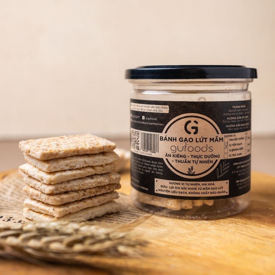 Bánh gạo lứt mầm GUfoods - Giàu GABA tự nhiên, Hỗ trợ ăn kiêng, Thực dưỡng, Thuần chay
