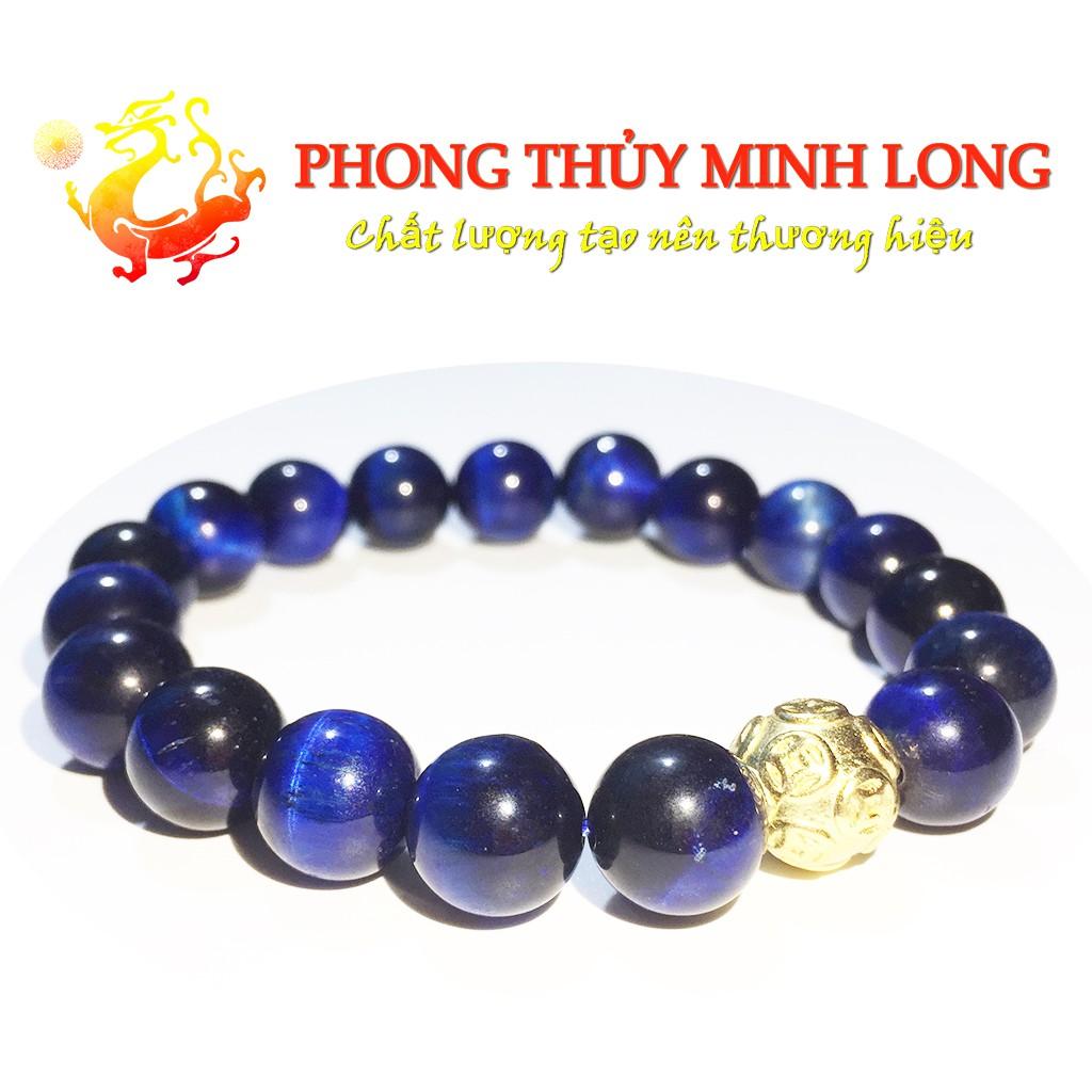 Vòng tay đá Mắt Hổ Xanh Dương chất lượng 5A mix 1hạt kim tiền Vàng hợp mệnh thủy và Mộc