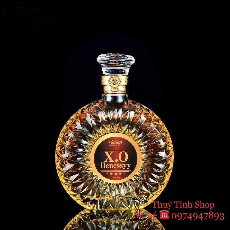 Bình Đựng Rượu Thủy Tinh Cao Cấp 500ml. Mẫu Tròn XO, Chai đựng rượu