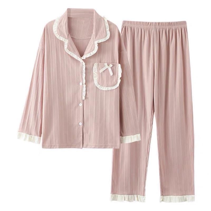 Bộ Ngủ Nữ Pyjama Có Cổ - Bộ Mặc Nhà Chất Cotton 100% Form Đẹp Hàng Chuẩn