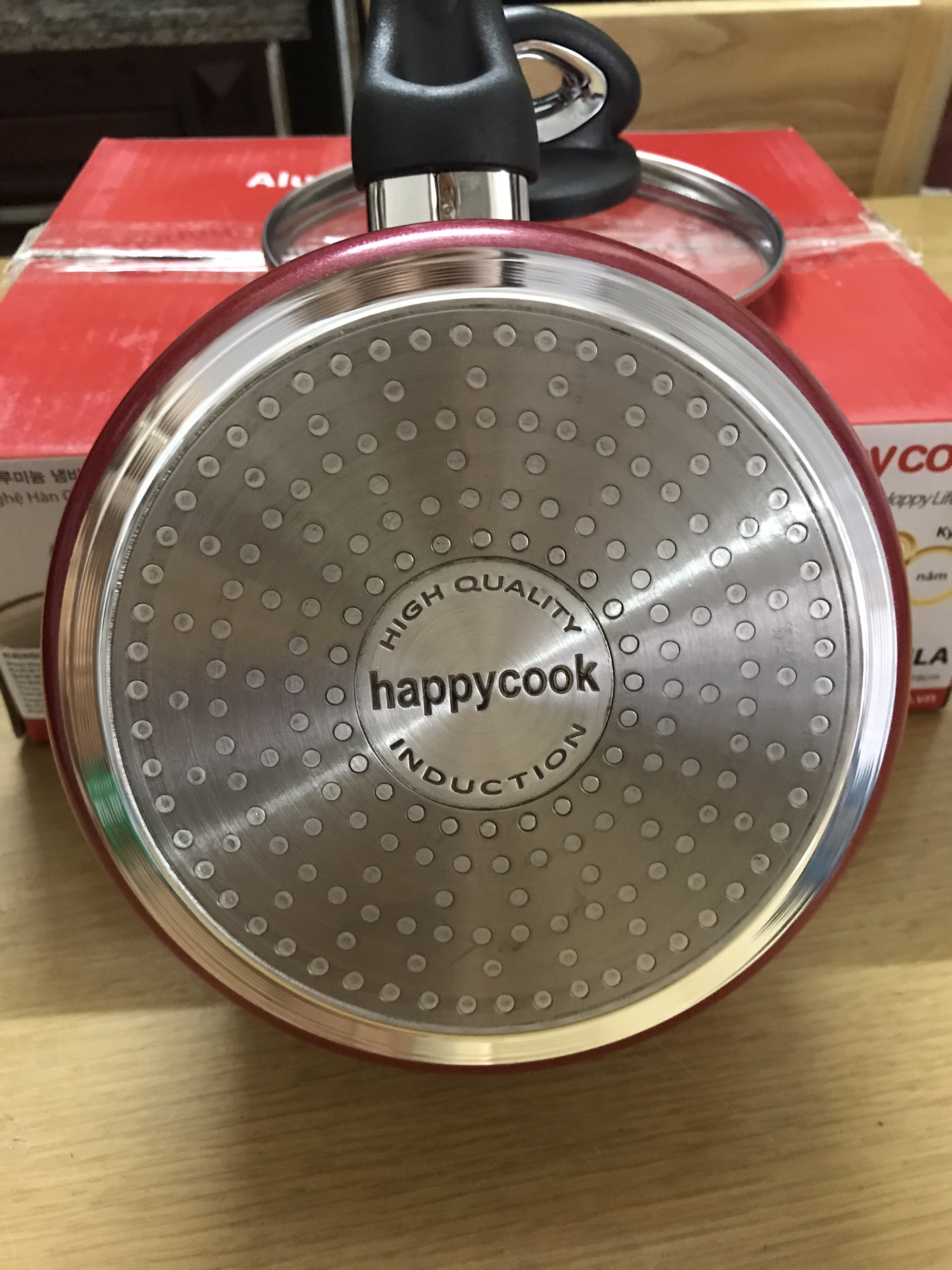 Nồi hợp kim đáy từ chống dính HAPPYCOOK size 24cm, chiều cao 16cm, màu đỏ-Hàng chính hãng