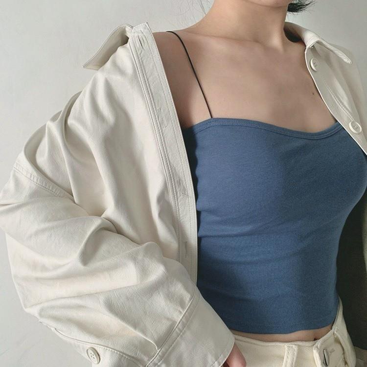 Áo 2 dây sợi bún chất thun co dãn 4 chiều Xuu DesignÁo croptop có đệm nâng ngực, kiểu dáng thon gọn thời trang AD01