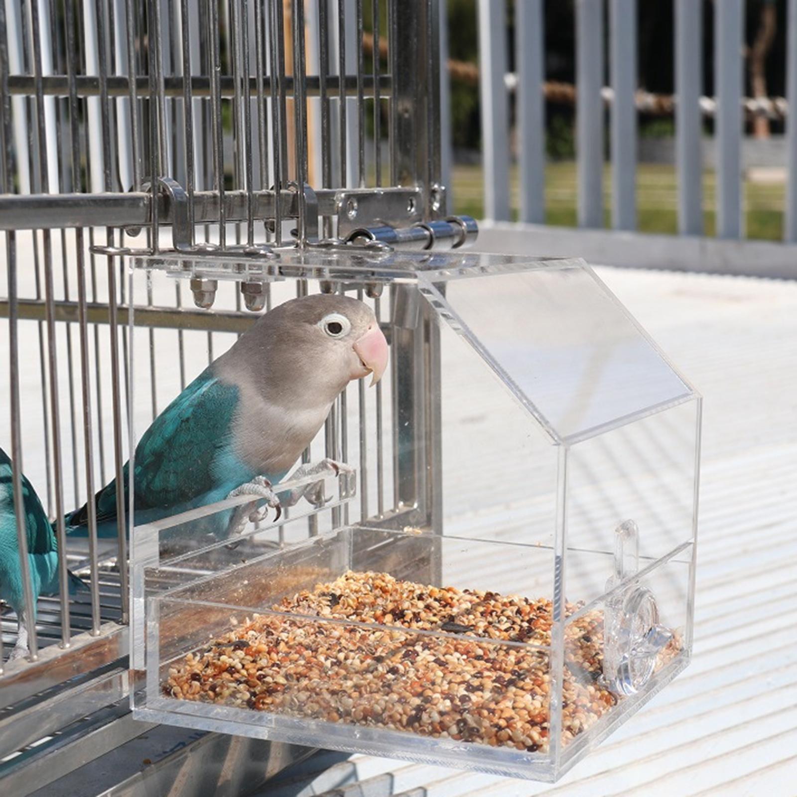 Clear Bird Cage Feeder Acrylic Hanging Pet Feeder Food Dish Feeding Box