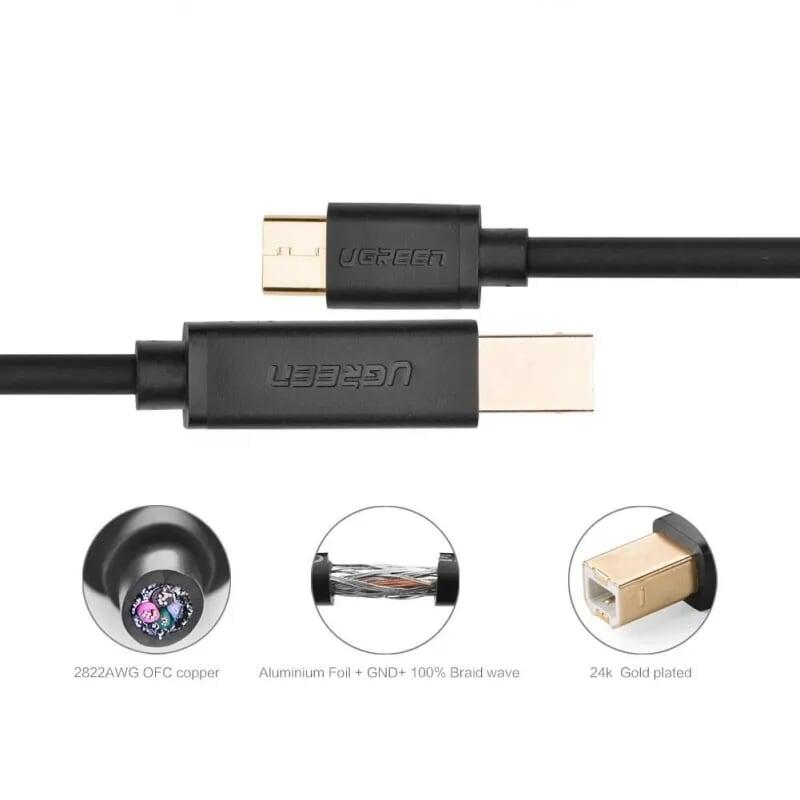 Ugreen UG30180US152TK 1.5M màu đen Dây USB Type-C sang USB 2.0 mạ vàng - HÀNG CHÍNH HÃNG