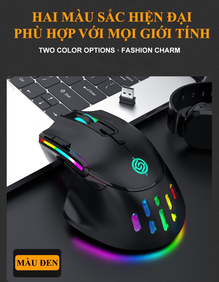 Chuột không dây K-snake BM-520 kết nối bằng chip USB 2.4GHz có đèn led RGB nhiều chế độ màu và độ DPI lên đến 3200DPI - Hàng Chính Hãng