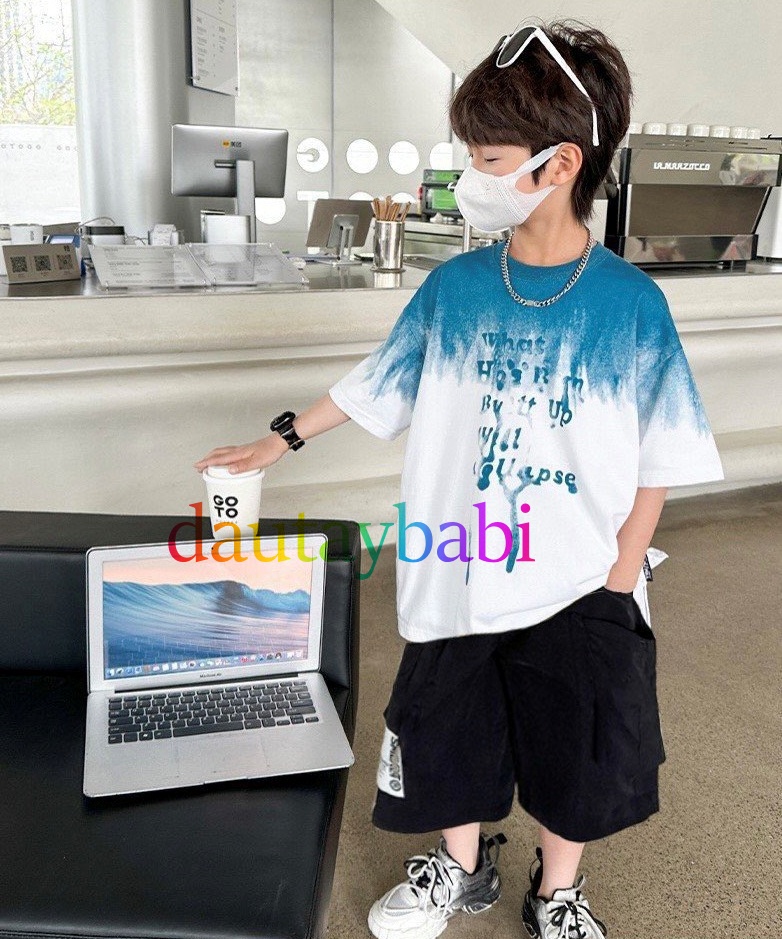 Sét bộ bé trai size đại cồ in loang chữ cá tính thun cotton cao cấp xịn mịn mùa hè năng động cho bé 25-53kg