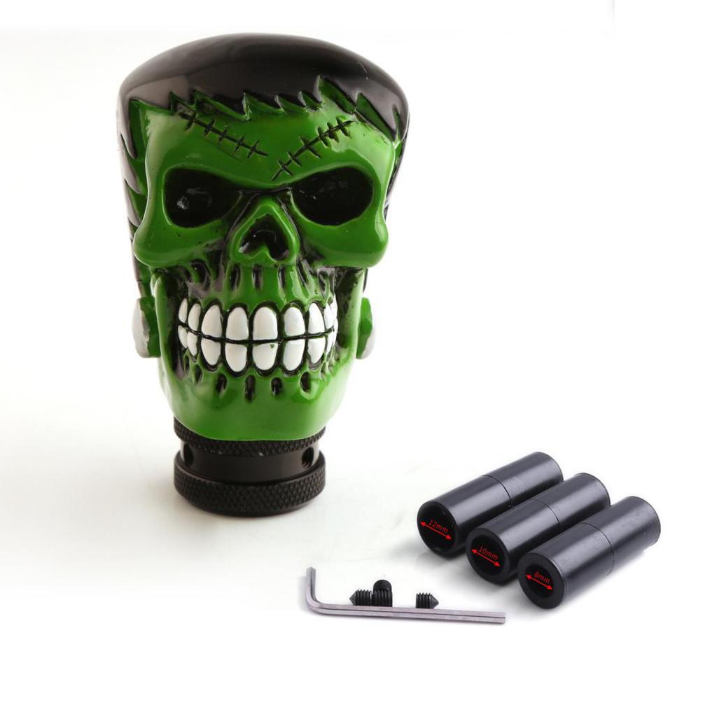 Universal Car Manual Gear Lever Head Eyebrow Skull Shifter Green