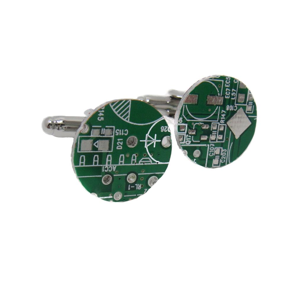 Novelty Retro Men Green PCB Cuff Link Round Circuit Board Design Cufflinks Party Jewelry Gift