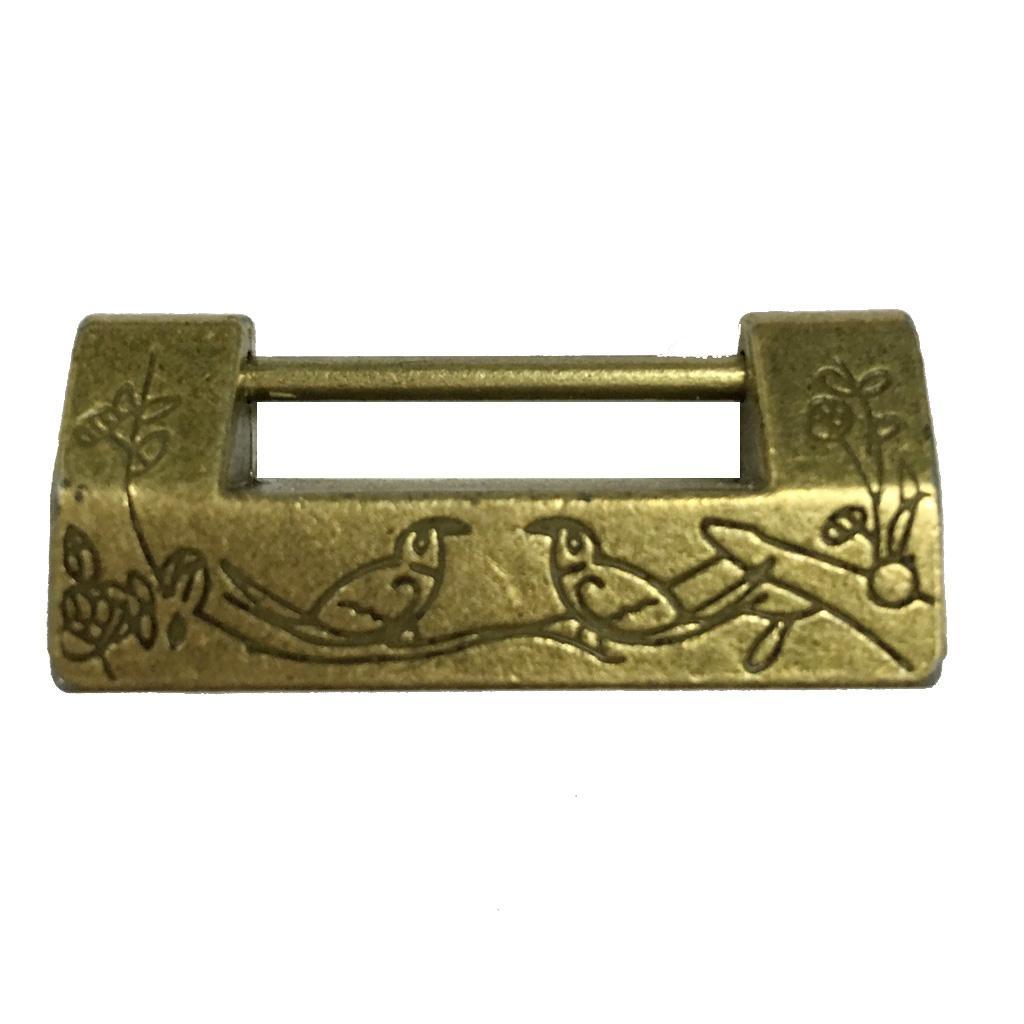 Retro Chinese Antique Style Brass Carved Bird Pattern Padlock Lock with Key