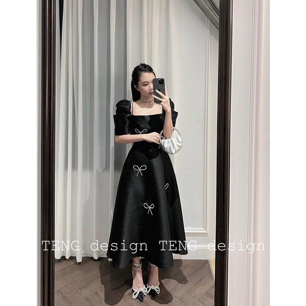 VÁY TAFTA DÁNG DÀI ĐÍNH NƠ SANG CHẢNH