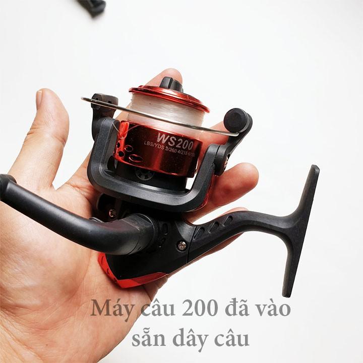 Bộ cần câu máy cần câu 2 khúc đặc kèm + máy câu 200 cuốn sẵn cước + full set phụ kiện