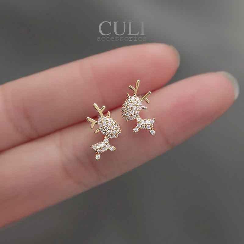 Khuyên tai mạ bạc S925 hình tuần lộc đính đá xinh xắn HT628 - Culi accessories