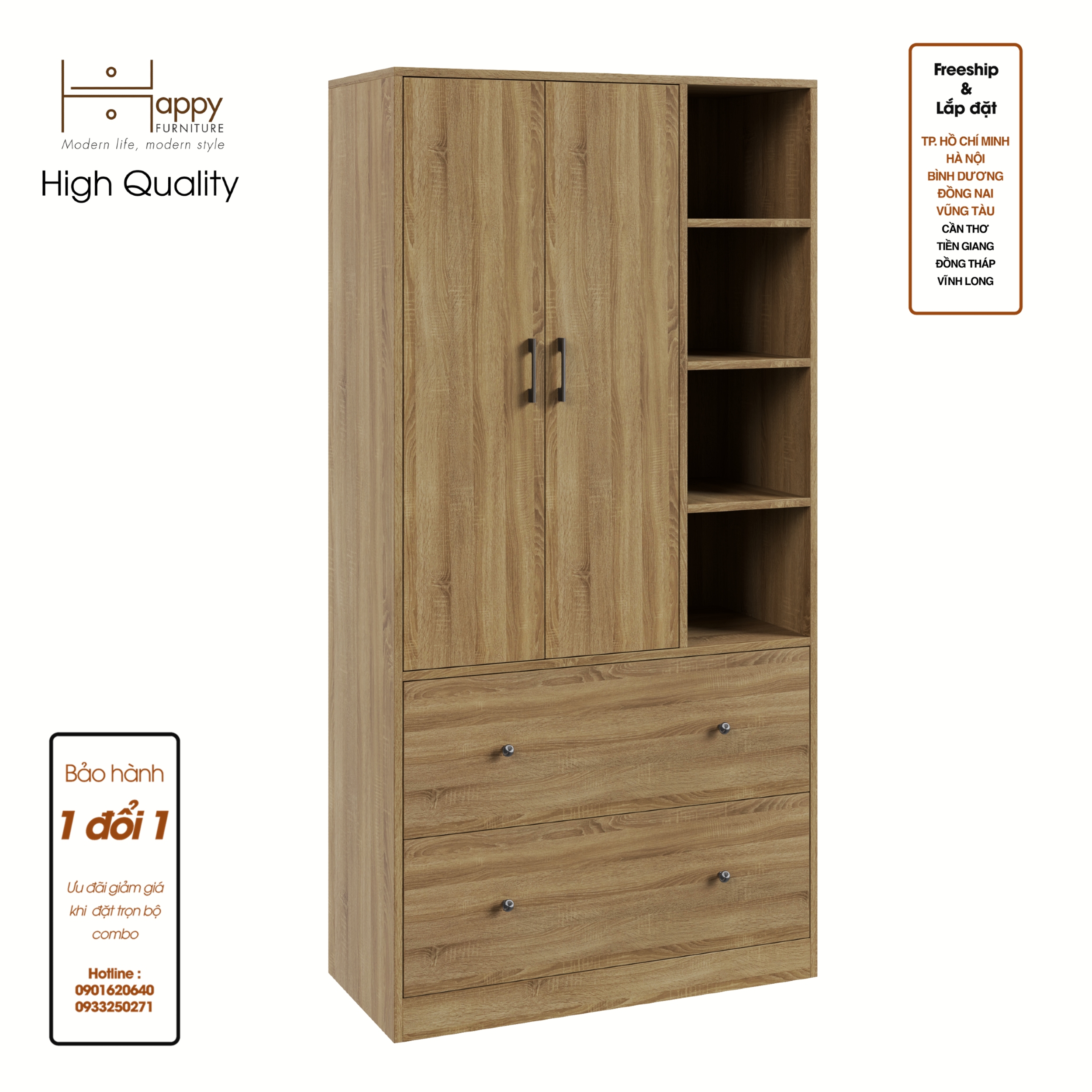SALY , Tủ quần áo đa năng - kết hợp kệ , 90cm x 40cm x 180cm , TCM_008