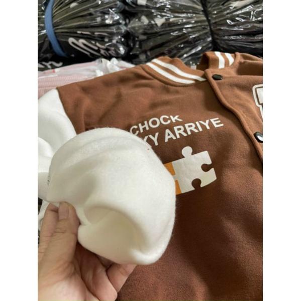 Áo bomber nỉ ngoại trần bông unisex, áo cardigan nam nữ phôm rộng thêu chữ phối màu cao cấp nút bấm