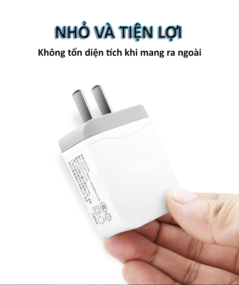 Củ sạc nhanh 2.4A 2 cổng USB PKCB - Hàng chính hãng