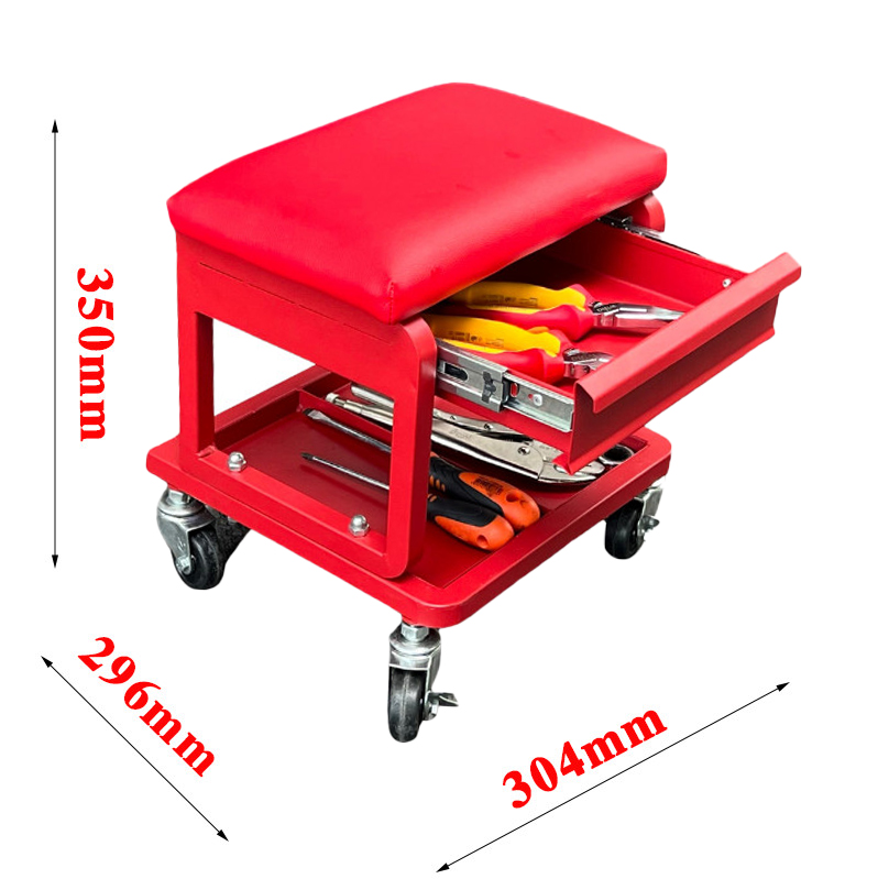 Ghế ngồi sửa chữa xe có ngăn kéo màu đỏ