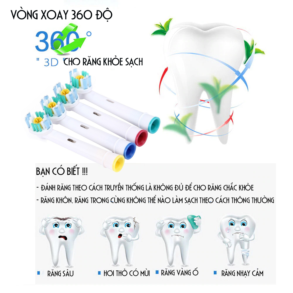 Cho máy Oral B Braun, bộ 4 Đầu Bàn Chải đánh răng điện thay thế MIHOCO EB18-P New   ,  phá tan mảng bám, cho răng trắng sáng