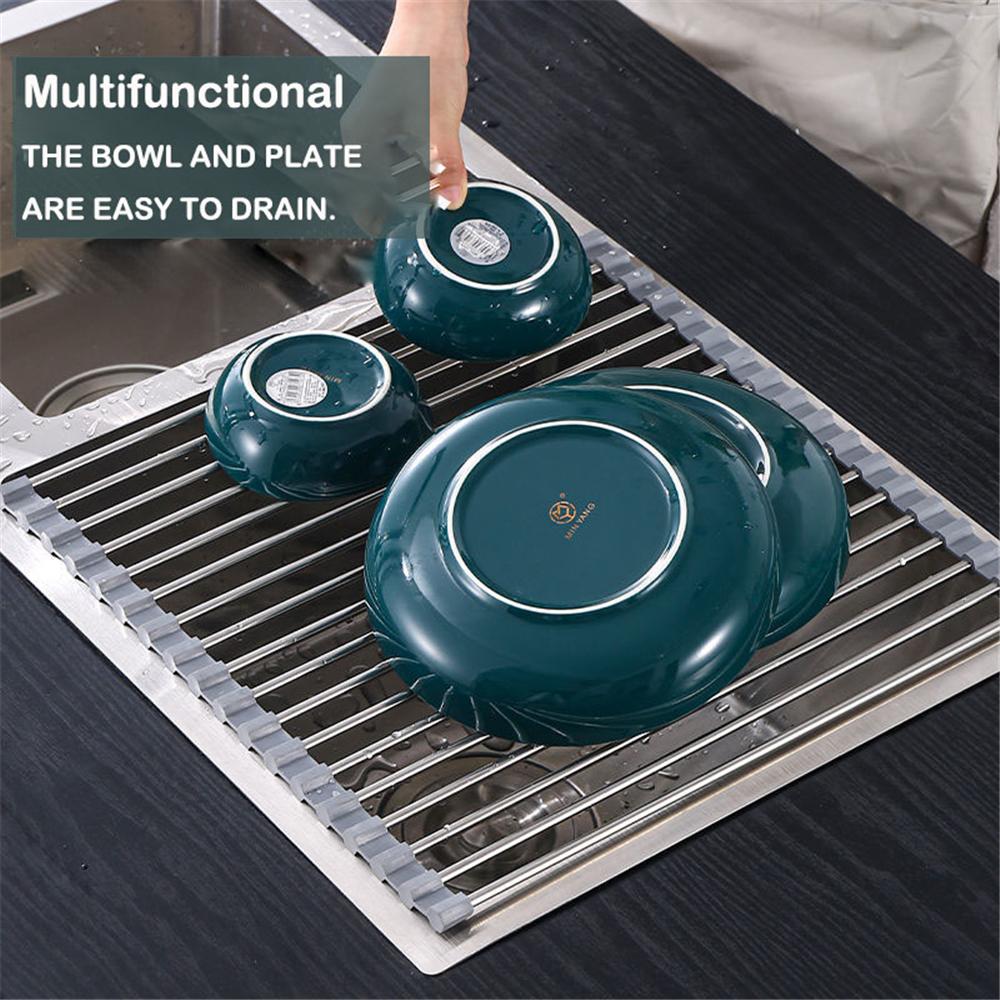 Cuộn Lên Món Ăn Phơi Gấp Gọn Trên Bồn Rửa Chén Giá Thảm Dây Thép Không Gỉ Dành Cho Bồn Rửa Chén Phản Phụ Kiện Nhà Bếp
